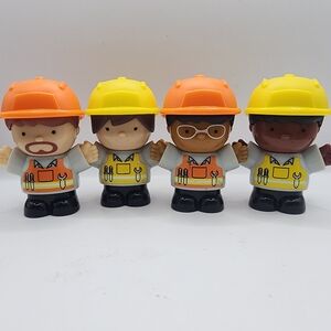 4 Playgo Mini Construction Workers Lot 3" Yellow Orange
